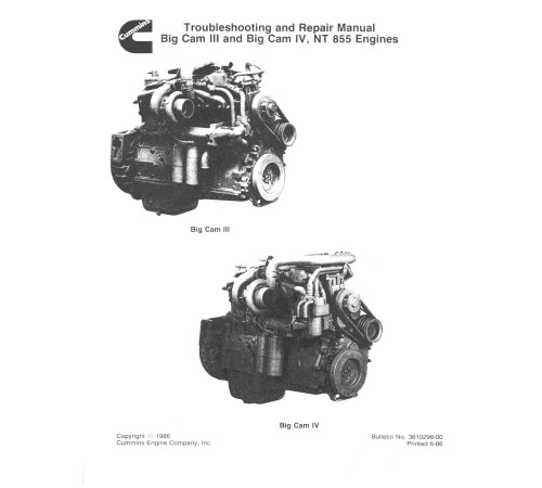 Cummins BIG CAM III, BIG CAM IV and NT-855C Diesel Engines Diagnostic and Repair Manual (cummins-3810298)