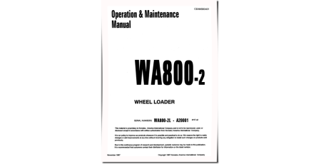 WA800-2-L (SN: A20001-20019) 4WD Wheeled Loaders (USA) Operate and Maintenance manual (CEAD000401)