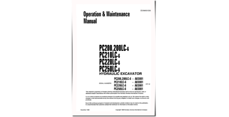 PC200-6, PC200LC-6, PC210LC-6, PC220LC-6, PC250LC-6 (SN:A83001-) Crawler Excavators Operate & Maintenance manual (CEAD001200)