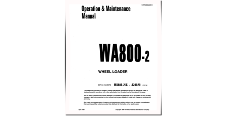 WA800-2-LC (SN from A20020) 4WD Wheeled Loaders (USA) Operate and Maintenance manual (CEAD002201)