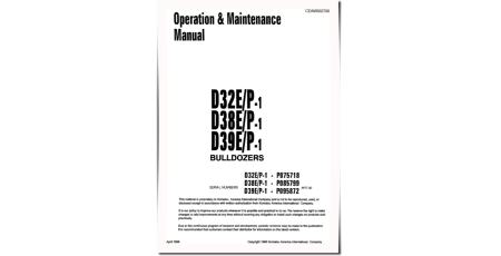 D32E-1, D32P-1, D38E-1, D38P-1, D39E-1 and D39P-1 Crawler Dozers (USA) Operate and Maintenance manual (CEAD002700)