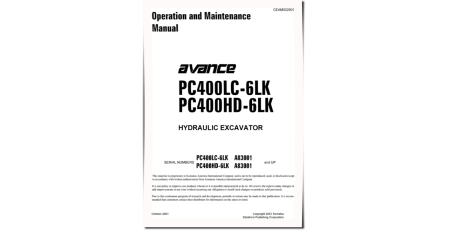 PC400HD-6LK and PC400LC-6LK (SN: A83001-85000) Crawler Excavators (USA) Operate and Maintenance manual (CEAD002901)
