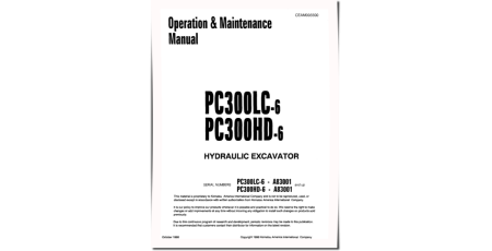PC300HD-6 and PC300LC-6 (SN from A83001) Crawler Excavators (USA) Operate and Maintenance manual (CEAD003300)