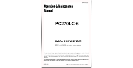 PC270LC-6 (SN from A83001) Crawler Excavators (USA) Operate and Maintenance manual (CEAD003400)