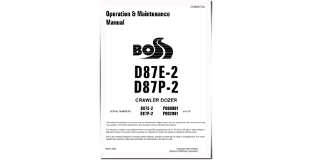 D87E-2 (SN from P90001) and D87P-2 (SN from P92001) Crawler Dozers (USA) Operate and Maintenance manual (CEAD007302)