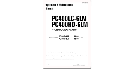 PC400HD-6LM and PC400LC-6LM (SN from A85001) Crawler Excavators (USA) Operate and Maintenance manual (CEAD008000)