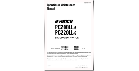 PC200LL-6 and PC220LL-6 (SN from A85001) Excavator Loggers (USA) Operate and Maintenance manual (CEAD008400)