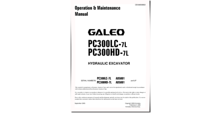 PC300HD-7L and PC300LC-7L (SN from A85001) Crawler Excavators (USA) Operate and Maintenance manual (CEAD008802)