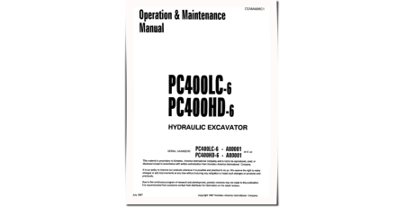 PC400HD-6 and PC400LC-6 (SN: A80001-83000) Crawler Excavators (USA) Operate and Maintenance manual (CEAD4006C1)