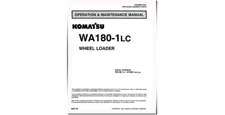 WA180-1-LC (SN from A75001) 4WD Wheeled Loaders (Japan) Operate and Maintenance manual (CEADW17021)