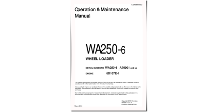 WA250-6 (SN from A76001) 4WD Wheeled Loaders (USA) Operate and Maintenance manual (CEAM000502)
