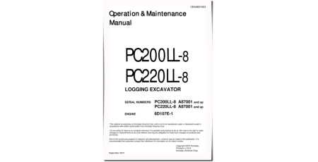PC200LL-8, PC220LL-8 (SN: A87001-) Excavator Loggers with 6D107E-1 engines Operate and Maintenance manual (CEAM001603)