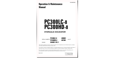 PC300HD-8 (SN from A87001), PC300LC-8 (SN from A90001) Crawler Excavators Operate and Maintenance manual (CEAM005902)