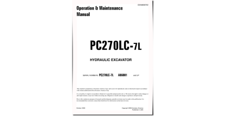 PC270LC-7L (SN from A86001) Crawler Excavators (USA) Operate and Maintenance manual (CEAM008702)