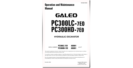 PC300HD-7 (SN from A86001), PC300LC-7 (SN from A88001) Crawler Excavators Operate and Maintenance manual (CEAM016902D)
