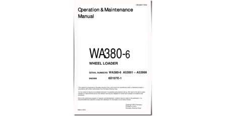 WA380-6 (SN: A53001-53999) 4WD Wheeled Loaders with 6D107E-1 engines (USA) Operate and Maintenance manual (CEAM017204)