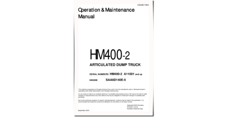 HM400-2 (SN from A11001) Articulated Dump Trucks w. SAA6D140E-5 engines (USA) Operate and Maintenance manual (CEAM017603)