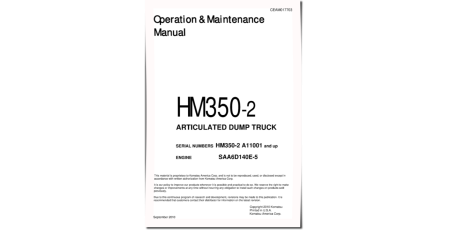 HM350-2 (SN from A11001) Articulated Dump Trucks (USA) Operate and Maintenance manual (CEAM017703)