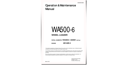 WA500-6 (SN: A92001-93000) 4WD Wheeled Loaders with 6D140E-5 engines (USA) Operate and Maintenance manual (CEAM018006)