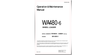 WA480-6 (SN from A38001) 4WD Wheeled Loaders with 6D125E-5 engines (USA) Operate and Maintenance manual (CEAM018403)