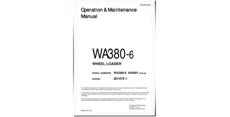 WA380-6 (SN from A54001) 4WD Wheeled Loaders with 6D107E-1 engines (USA) Operate and Maintenance manual (CEAM023202)