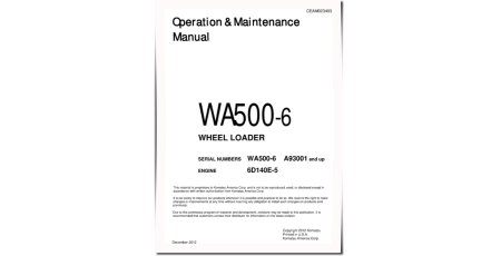 WA500-6 (SN: A93001-94000) 4WD Wheeled Loaders with 6D140E-5 engines (USA) Operate and Maintenance manual (CEAM023403)
