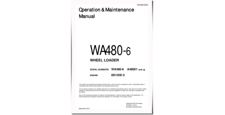 WA480-6 (SN from A48001) 4WD Wheeled Loaders with 6D125E-5 engines (USA) Operate and Maintenance manual (CEAM023602)