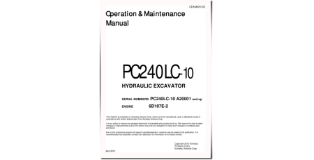 PC240LC-10 (SN from A20001) Crawler Excavators (USA) Operate and Maintenance manual (CEAM025102)