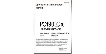 PC490LC-10 (SN from A40001) Crawler Excavators with 6D125E-5 engines (USA) Operate and Maintenance manual (CEAM025504)