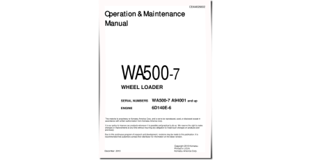 WA500-7 (SN from A94001) 4WD Wheeled Loaders with 6D140E-6 engines (USA) Operate and Maintenance manual (CEAM026602)