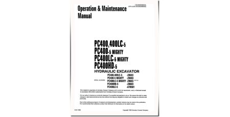 PC400-5,PC400HD-5 (SN:20603-); PC400LC-5 (SN:20603-;A70501-) Crawler Excavators Operate and Maintenance manual (CEAM208505)