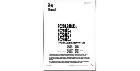 PC200-6, PC200LC-6, PC210LC-6, PC220LC-6 and PC250LC-6 Crawler Excavators (USA) Workshop Manual (CEBD000102)