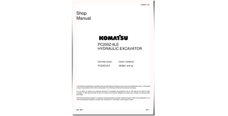 PC200Z-6-LE (SN from A83001) Crawler Excavators (USA) Workshop Manual (CEBD001700)