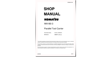 WA180PT-3 (SN from A85001) Tool Cariers (Japan) Workshop Manual (CEBD001900)