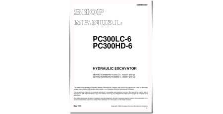 PC300HD-6 and PC300LC-6 (SN from A83001) Crawler Excavators (USA) Workshop Manual (CEBD002901)
