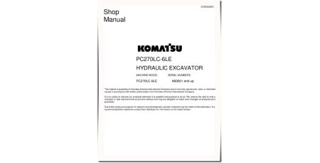 PC270LC-6 (SN from A83001) Crawler Excavators (USA) Workshop Manual (CEBD003001D)