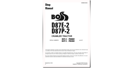 D87E-2 (SN from P90001) and D87P-2 (SN from P92001) Crawler Dozers (USA) Workshop Manual (CEBD004802)