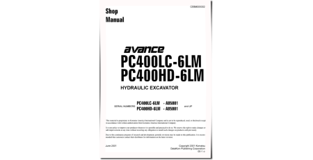 PC400HD-6LM and PC400LC-6LM (SN from A85001) Crawler Excavators (USA) Workshop Manual (CEBD005302)