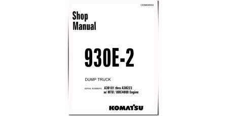 930E-2 (SN: A30181-30223) Electric Dump Trucks w. MTU/DDC 4000 Engines (USA) Workshop Manual (CEBD006902)