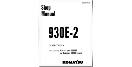 930E-2 (SN: A30181-30223) Electric Dump Trucks with Cummins QSK60 Engines (USA) Workshop Manual (CEBD007002)
