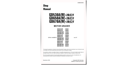 GD530A(W)-2-BY/-CY, GD650A(W)-2-BY/-CY, GD670A(W)-2-BY/-CY Motor Graders (USA) Workshop Manual (CEBM009900)