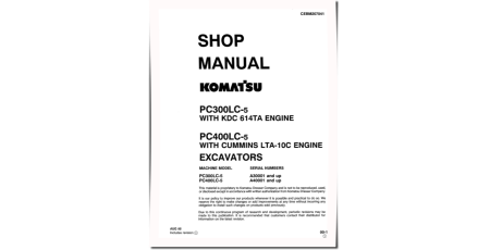 PC300LC-5 (SN from A30001) and PC400LC-5 (SN: A40001-70500) Crawler Excavators (USA) Workshop Manual (CEBD207041)
