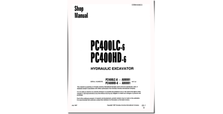 PC400HD-6 and PC400LC-6 (SN: A80001-83000) Crawler Excavators (USA) Workshop Manual (CEBD4006C3)