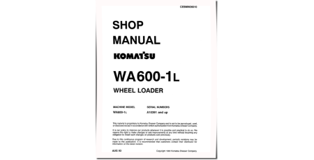WA600-1-L (SN from A10391) 4WD Wheeled Loaders (USA) Workshop Manual (CEBMW26010)