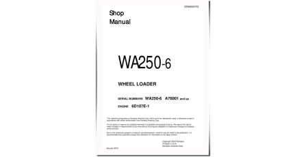 WA250-6 (SN from A76001) 4WD Wheeled Loaders with 6D107E-1 engines (USA) Workshop Manual (CEBM000703)