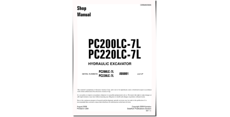 PC200LC-7-L and PC220LC-7-L (SN from A86001) Crawler Excavators (USA) Workshop Manual (CEBM005806)
