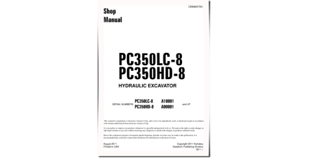 PC350HD-8 (SN from A00001) and PC350LC-8 (SN from A10001) Crawler Excavators (USA) Workshop Manual (CEBM007501)