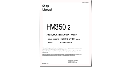 HM350-2 (SN from A11001) Articulated Dump Trucks with SAA6D140E-5 Engines (USA) Workshop Manual (CEBM007801)