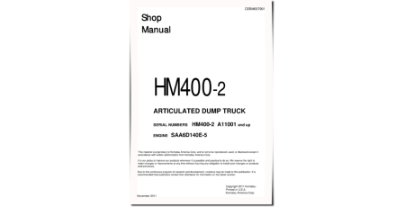 HM400-2 (SN from A11001) Articulated Dump Trucks with SAA6D140E-5 engines (USA) Workshop Manual (CEBM007901)