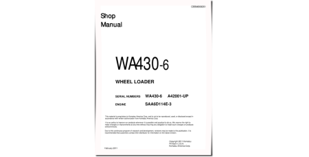 WA430-6 (SN from A42001) 4WD Wheeled Loaders with SAA6D114E-3 engines (USA) Workshop Manual (CEBM008201)
